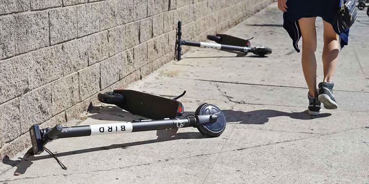 electric scooters blocking sidewalk